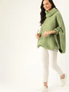 DressBerry Women Mint Green Open Knit Longline Poncho
