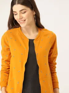 DressBerry Women Mustard Yellow & Black Conversational Printed Sweatshirt