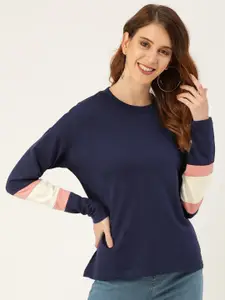 DressBerry Women Navy Blue Solid Sweatshirt