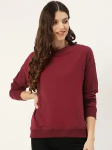 DressBerry Women Maroon Solid Sweatshirt