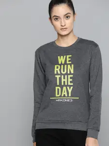 HRX by Hrithik Roshan Women Anthra Melange Printed Rapid-Dry Running Sweatshirt