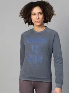 HRX by Hrithik Roshan Women Navy Melange Solid Rapid-Dry Running Sweatshirt