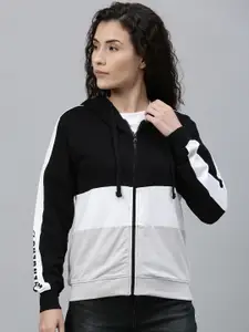 Kook N Keech Marvel Women Black & White Colourblocked Hooded Sweatshirt