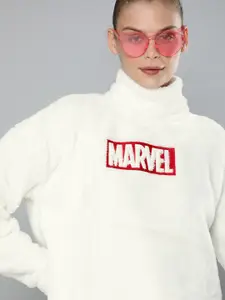 Kook N Keech Marvel Women Off-White Printed Sweatshirt