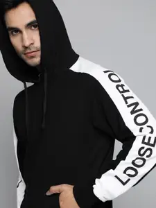 Kook N Keech Men Black Solid Hooded Sweatshirt with Contrast Sleeves
