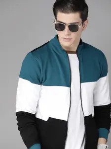 Roadster Men Teal Blue & White Colourblocked Sweatshirt
