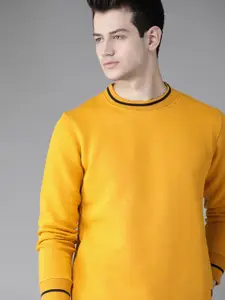 Roadster Men Yellow Solid Sweatshirt with Printed Detail