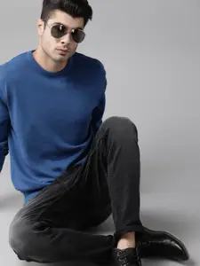 Roadster Men Blue Solid Pullover Sweater