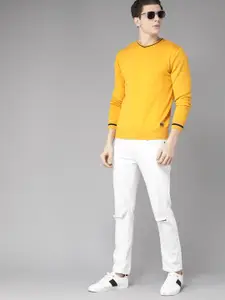 Roadster Men Yellow Solid Pullover Sweater