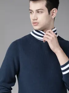 Roadster Men Navy Blue Solid Pullover Sweater