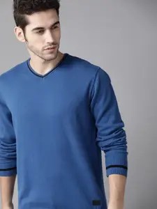Roadster Men Blue Solid Acrylic Pullover
