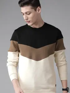 Roadster Men Beige & Black Colourblocked Sweatshirt