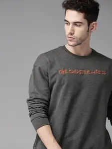 Roadster Men Charcoal Grey Solid Sweatshirt