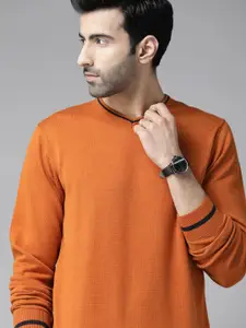Roadster Men Orange Solid Pullover Sweater