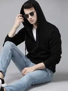 Roadster Men Black Solid Hooded Sweatshirt