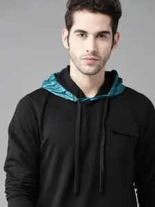 Roadster Men Black Solid Hooded Sweatshirt