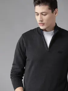 Roadster Men Charcoal Grey Solid Pullover