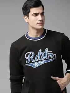 Roadster Men Black & Blue Brand Logo Print Sweatshirt