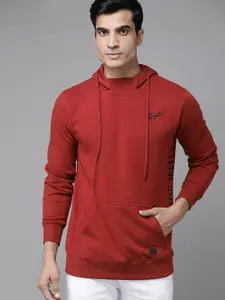 Roadster Men Red Placement Print Detail Hooded Sweatshirt