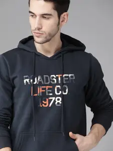 Roadster Men Navy Blue Brand Logo Embroidered Hooded Sweatshirt
