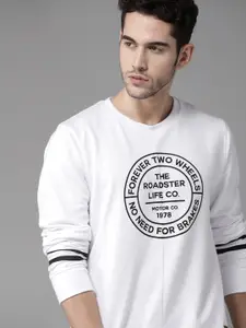 Roadster Men White & Black Printed Pullover Sweatshirt