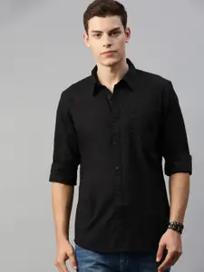 Roadster Men Black Regular Fit Solid Casual Shirt