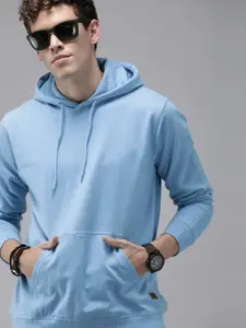 Roadster Men Blue Solid Hooded Pullover Sweatshirt
