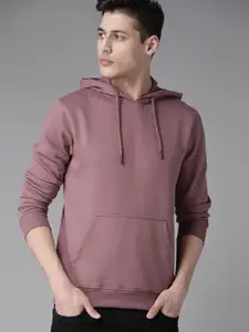 Roadster Men Mauve Solid Hooded Sweatshirt
