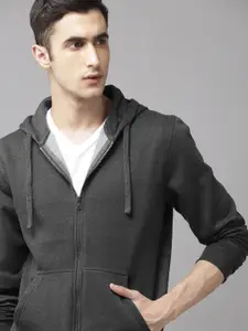Roadster Men Charcoal Grey Solid Hooded Sweatshirt