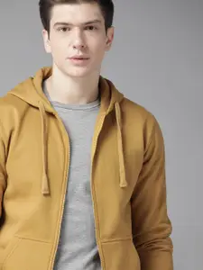 Roadster Men Mustard Yellow Solid Hooded Sweatshirt