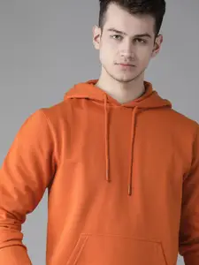Roadster Men Orange Solid Hooded Sweatshirt