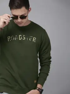 Roadster Men Olive Green Printed Sweatshirt