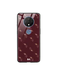 DailyObjects Maroon Feathers OnePlus 7T Glass Mobile Case