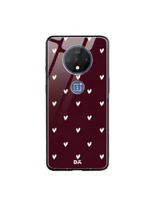 DailyObjects Burgundy & White Bundle Heart OnePlus 7T Glass Mobile Cover