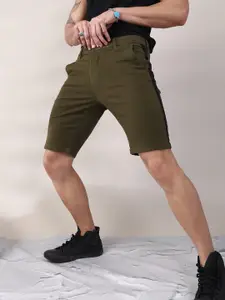 The Indian Garage Co Men Brown Solid Slim Fit Chino Shorts with Side Stripes