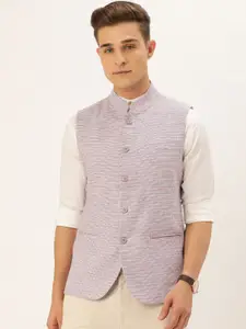 The Indian Garage Co Men Multicoloured Self Checked Pure Cotton Nehru Jacket