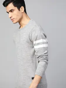 Roadster Men Grey Melange Solid Pullover Sweater