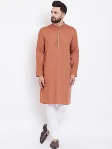 even Men Peach-Coloured Woven Design Straight Kurta