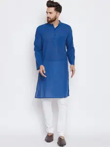 even Men Blue Solid Straight Kurta