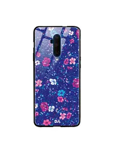 DailyObjects Navy Blue & Pink Marble Flowers OnePlus 7T Pro Glass Mobile Case
