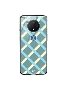 DailyObjects Teal Blue & Yellow Diagonal Checks OnePlus 7T Glass Mobile Cover