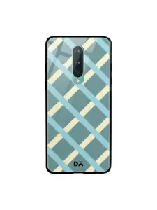 DailyObjects Sea Green & Yellow Diagonal Checks OnePlus 8 Glass Mobile Cover