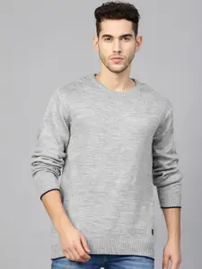 Roadster Men Grey Melange Solid Acrylic Sweater
