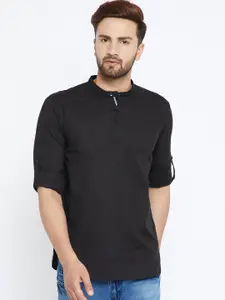 even Men Black Solid Straight Kurta