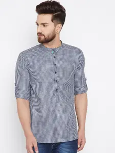 even Men Navy Blue & White Checked Straight Kurta