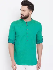 even Men Green Woven Design Straight Kurta