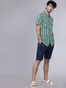 HIGHLANDER Men Green & Navy Blue Slim Fit Striped Casual Shirt
