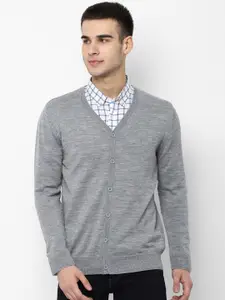 Allen Solly Men Grey Self Design Cardigan Sweater