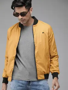 Roadster Men Mustard Yellow Solid Bomber Jacket
