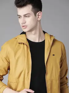 Roadster Men Mustard Yellow Solid Hooded Tailored Jacket